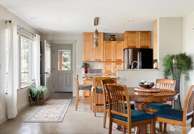 Beautiful gallery style kitchen with room for your dining room table.