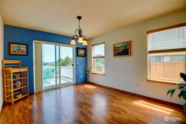 The dining room is open to the kitchen