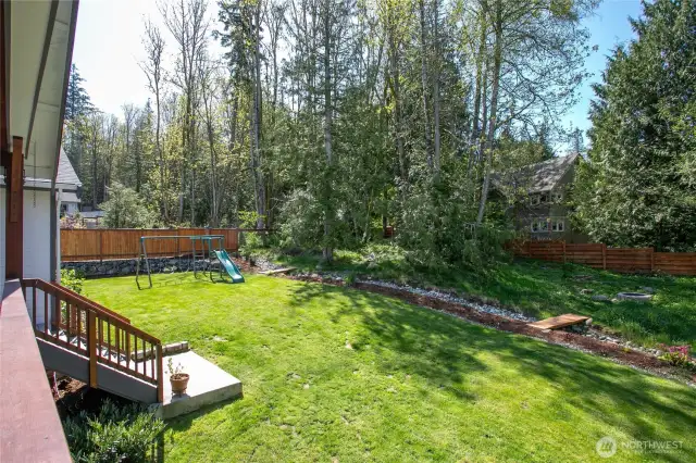 Fully fenced backyard with all new fencing.