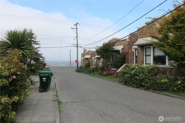 View from the corner of Bonair Place SW and 53rd Ave looking toward the water.