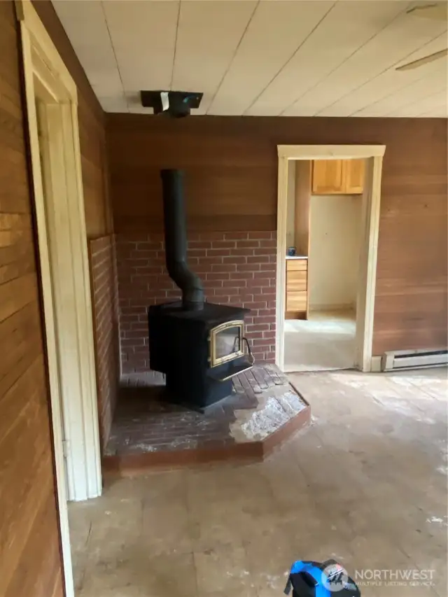 Free standing wood burning stove.