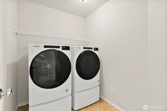 Upstairs Laundry Room with almost new washer and dryer that stay!