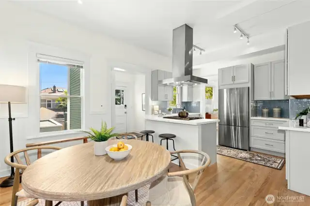 Lovely eat-in kitchen was recently updated. One could choose to have a breakfast table or create a cozy sitting area.