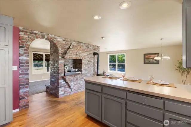 Brick alcove ready for an indoor pizza oven, wine cooler or coffee bar.