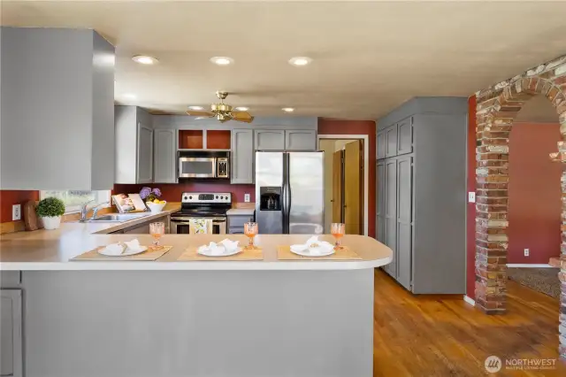 Kitchen with eating bar.