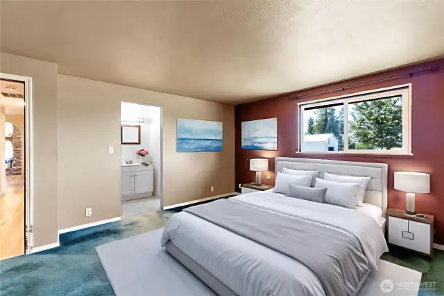 Primary bedroom virtually staged.