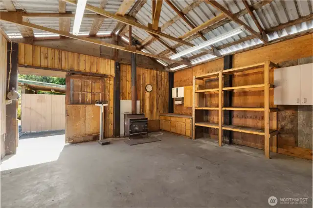 Wood heated workshop