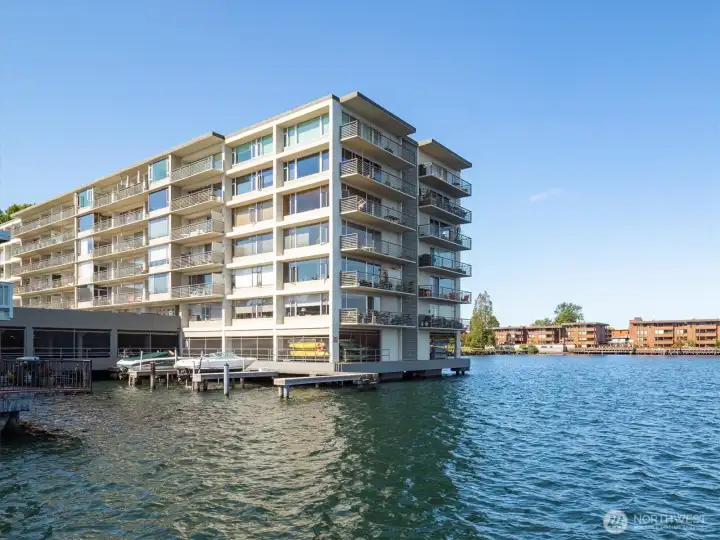 Spectacular in it’s setting, the condo building was one of the only ones built out over Lake Washington.