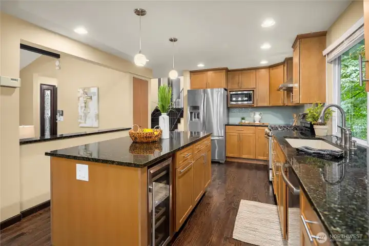 Kitchen opens up to main floor living area