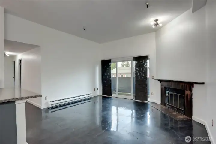 Fireplace and living room.