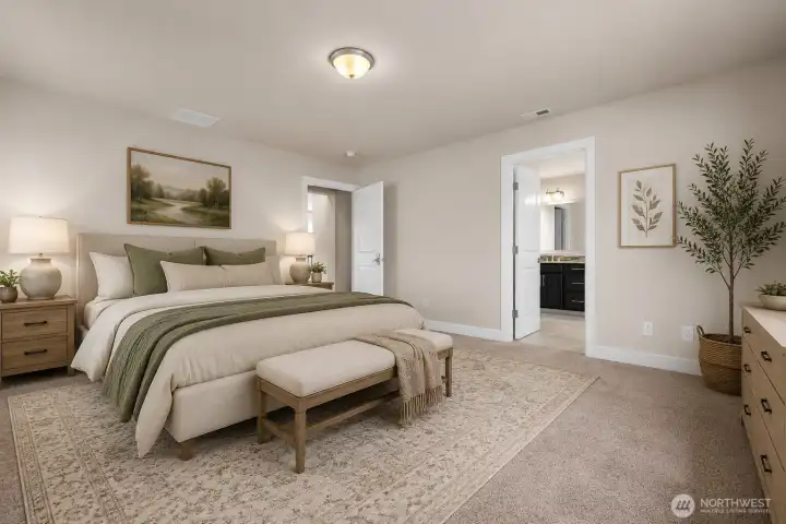 Virtually staged primary bedroom