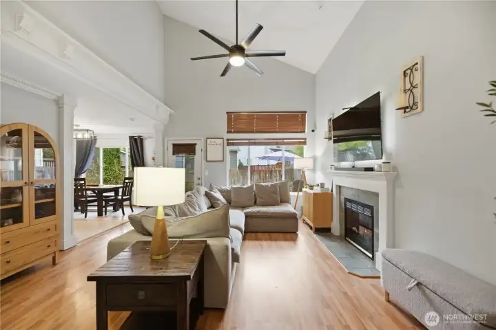 Light and bright living room with high ceilings