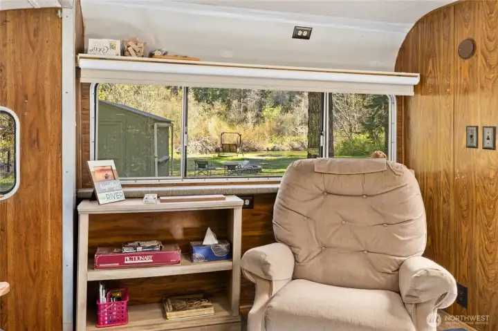 Cozy space with a front-row view of the river after a day outside.
