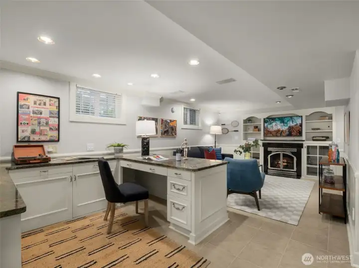 Lower level built in office area