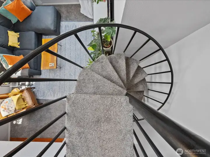 The spiral staircase is such a vibe.