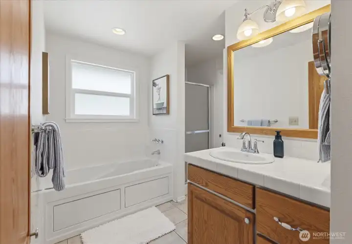 Full Bathroom on main level with Jacuzzi tub