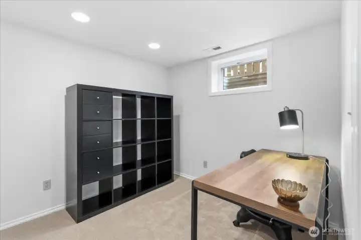 Lower level bedroom #1 staged as an office