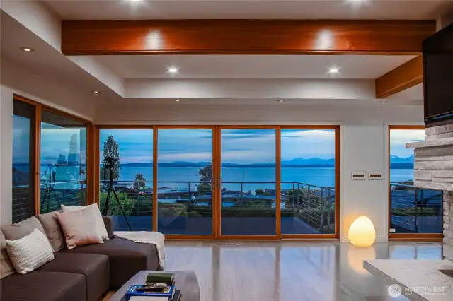 Enter the home to stunning Sound and mountain views.