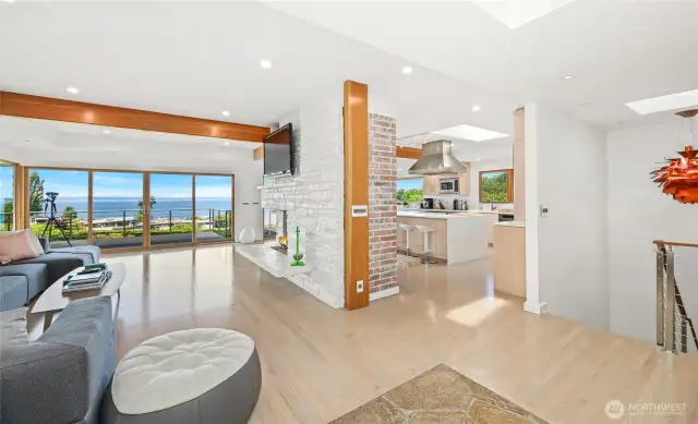 The view toward the living area and kitchen from the entry.