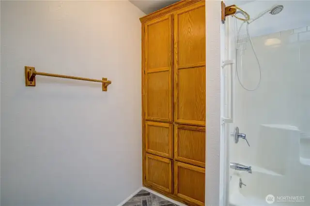 Large size linen closet in Primary Bathroom.