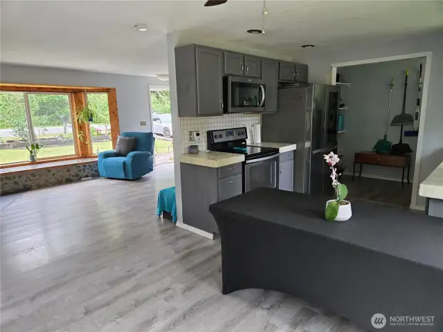 View from the dining room to the living room.