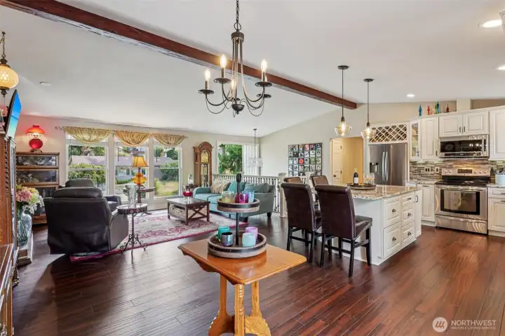 Great room with vaulted ceiling