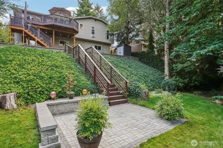 Terraced back yard with paver patio