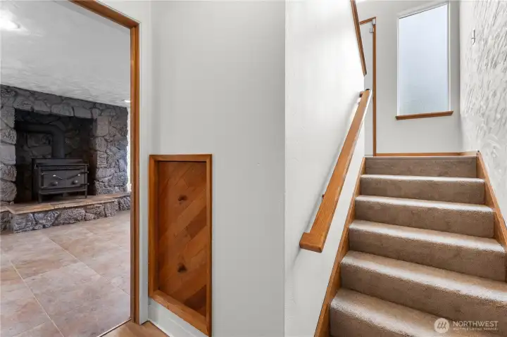 Stairs to basement Recroom, Garage and laundry Room