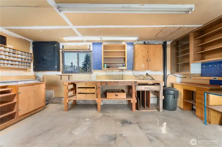 Large garage with tons of storage
