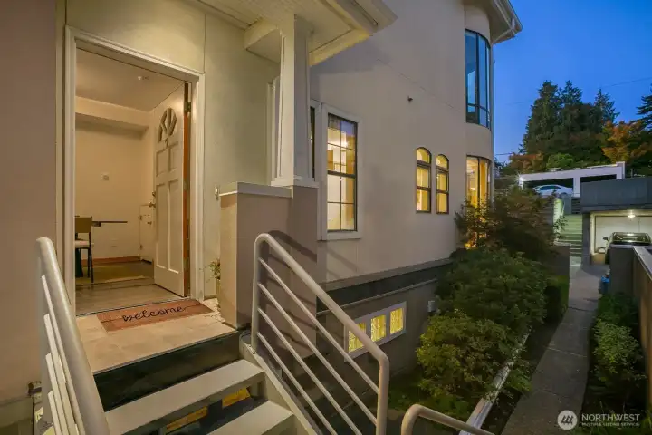 The separate entries make this condo live like a townhouse