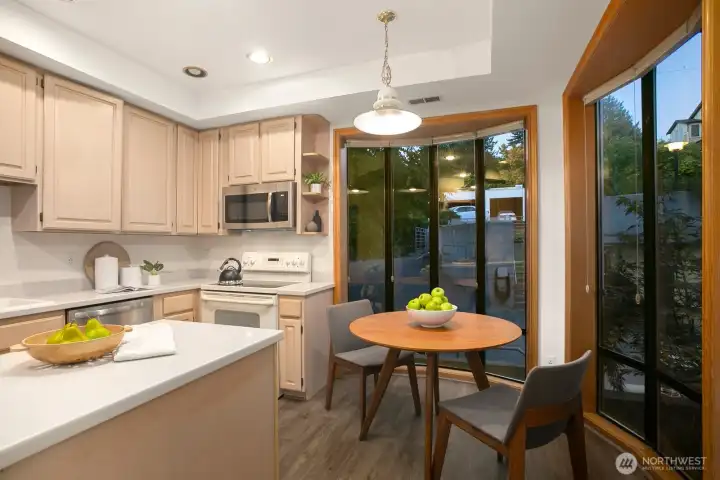 The kitchen layout is so versitle and functional.