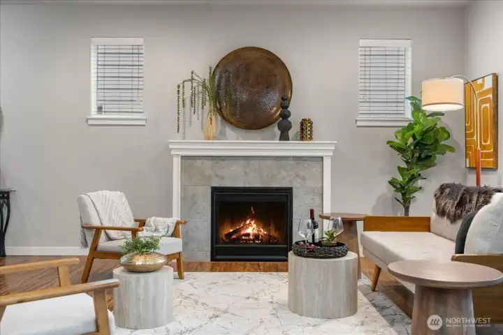 Inviting gas fireplace creates the perfect ambiance for relaxing evenings at home.