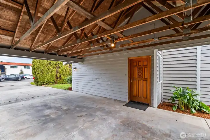 Carport view to the street and front door