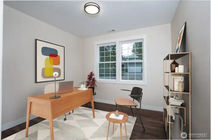 Bedroom #3 shown as an office.  Virtually staged.