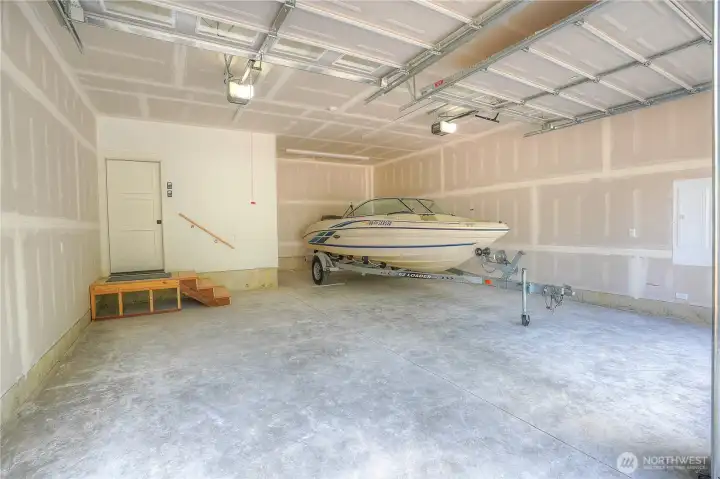 640 sq ft garage with deep bay to the right, 31 feet deep.