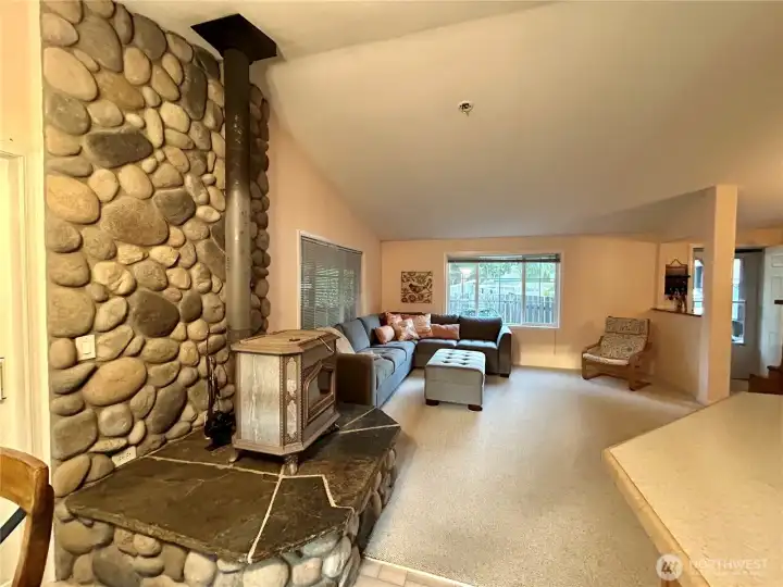 Vaulted ceilings give an open and spacious feel.