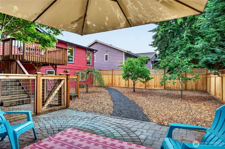 Huge fenced backyard.