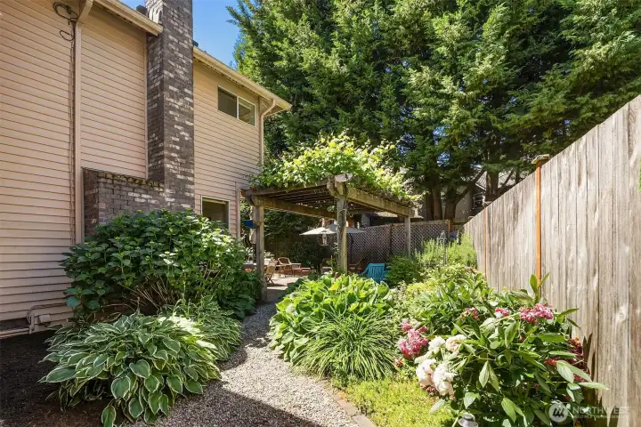 The lush garden space on the side yard