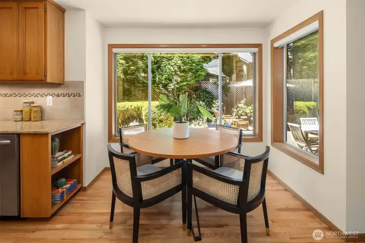 The breakfast nook looking out into the backyard & garden