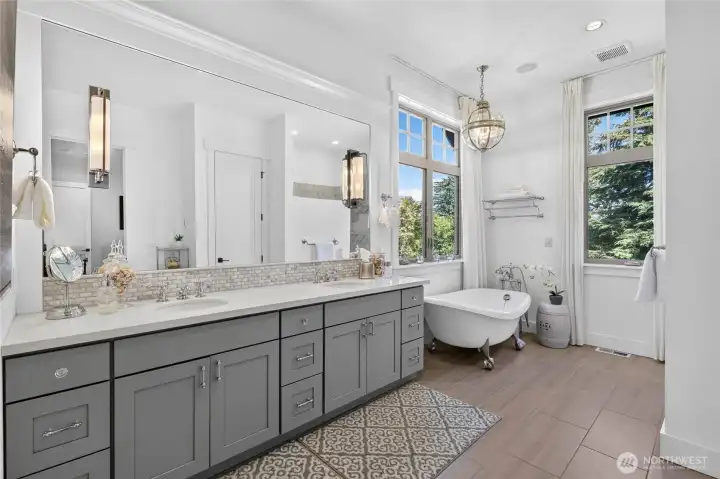 Spacious double vanity with extra counter space.