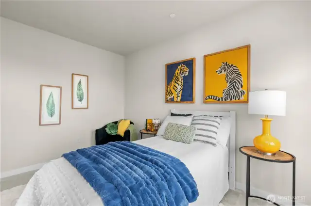 Well-sized second bedroom with plush carpet and make sure to catch the tranquil view of the mountains.