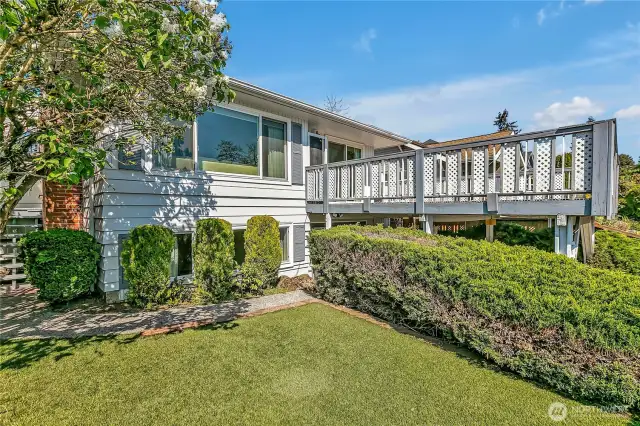 Large deck on street side of home.