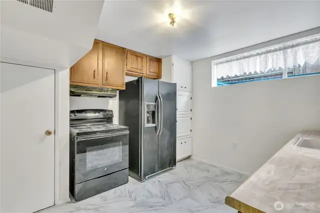 Lower level kitchen.