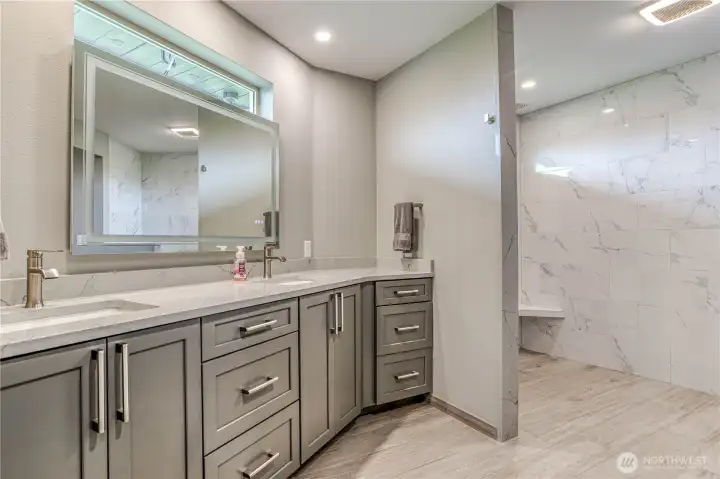 Primary bathroom with no step shower