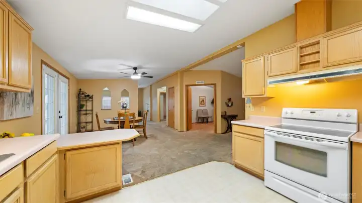 Open concept kitchen with eating bar