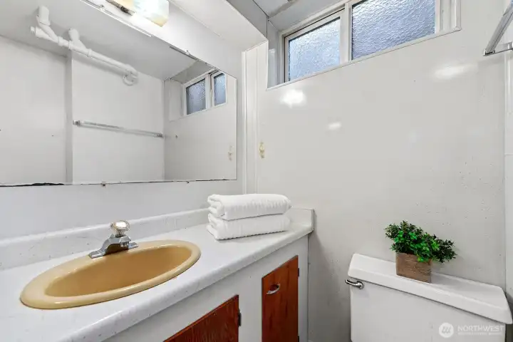 Small 3/4 bath on the lower level.