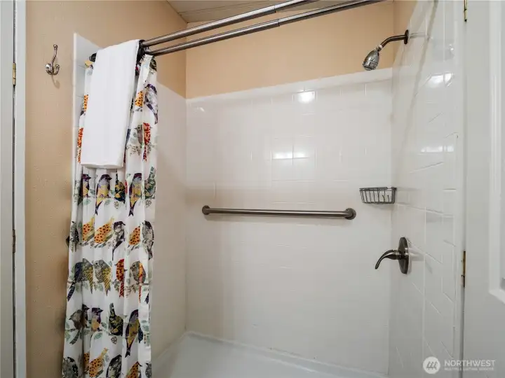 A walk-in shower makes getting ready in the morning easy.