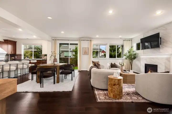 Open floor concept, flows seamlessly from living to dining to oversized kitchen