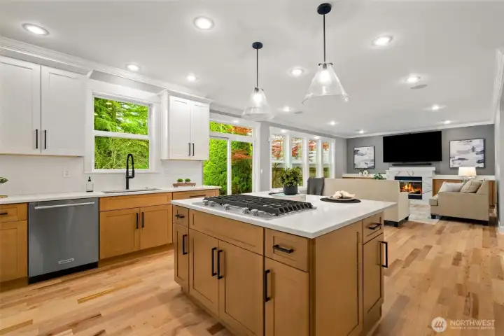 Open Concept Kitchen to inviting living room area