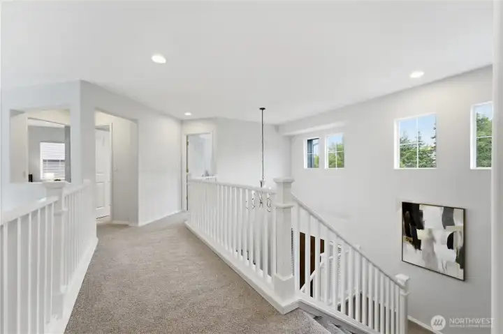 A bright and open upstairs landing that connects the upper level with beautiful natural light. A bright and open upstairs landing that connects the upper level with beautiful natural light.